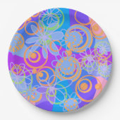 Mazipoodles Blumenblasen Multi Blue Orange Blue Pappteller (Vorderseite)