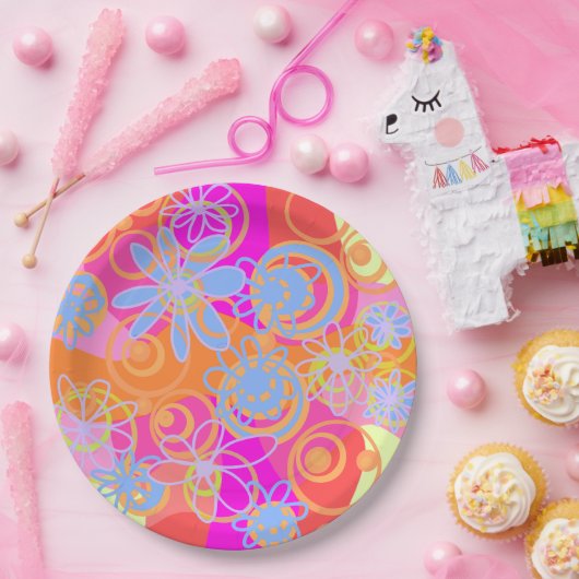 Mazipoodles Blumenblasen Multi Pink Orange Blue Pappteller (Party)