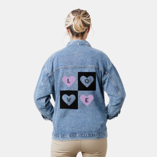 Mazipoodles Hearts Abstraction Lilac Liebe Jeansjacke (Modell)