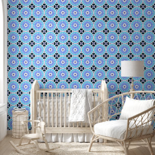 Mazipoodles Kaleidoscope Wheel P White Blue Lilac Tapete