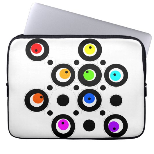 Mazipoodles Kreise und Punkte Muster Rainbow Black Laptopschutzhülle (Vorderseite)