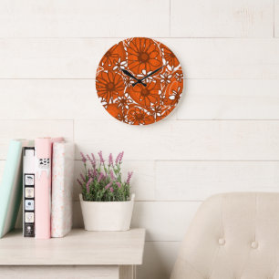 Mazipoodles Liebe Blume - Burnt Orange Brown Große Wanduhr