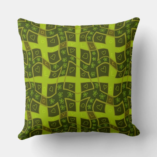 Mazipoodles Liebe Blumenkohl Karo - Grünes Olivenö Kissen (Rückseite)
