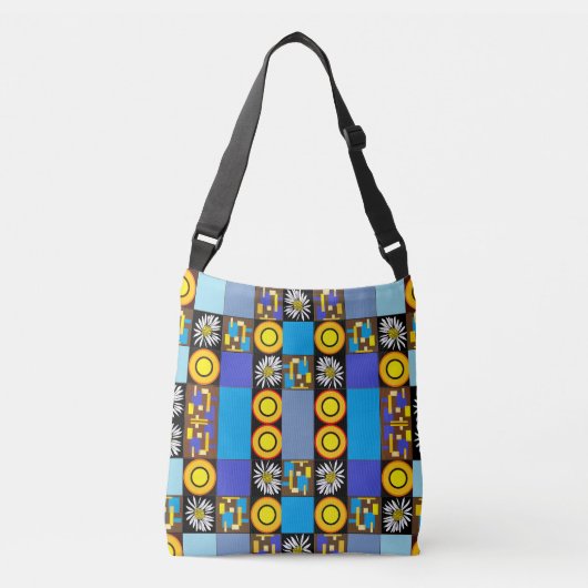 Mazipoodles Patchwork Quilt 3 Blue Tragetaschen Mit Langen Trägern (Vorderseite)