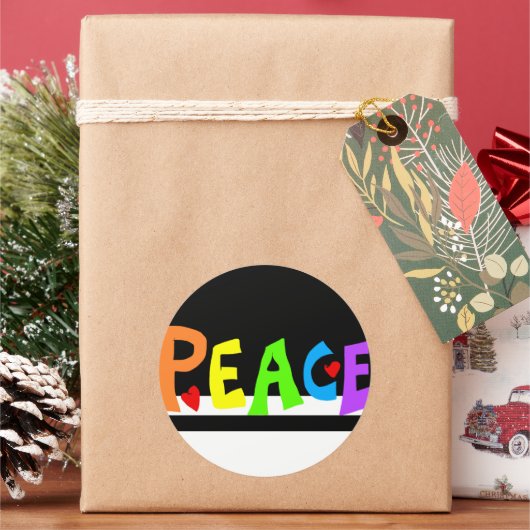 MAZIPOODLES Peace Rainbow Runder Aufkleber (Feiertag)