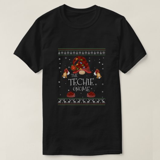 mb Techie Gnome Buffalo Kariertes Weihnachtslicht  T-Shirt (Design vorne)