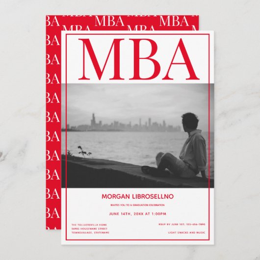 MBA-Absolventen der White Red Foto Graduation Part Einladung (Vorne/Hinten)