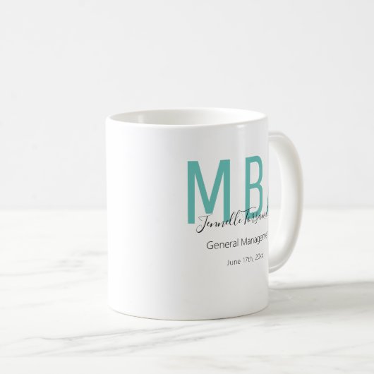 MBA Aquamarin Black Date Name Graduate Grad Kaffeetasse (VorderseiteRechts)