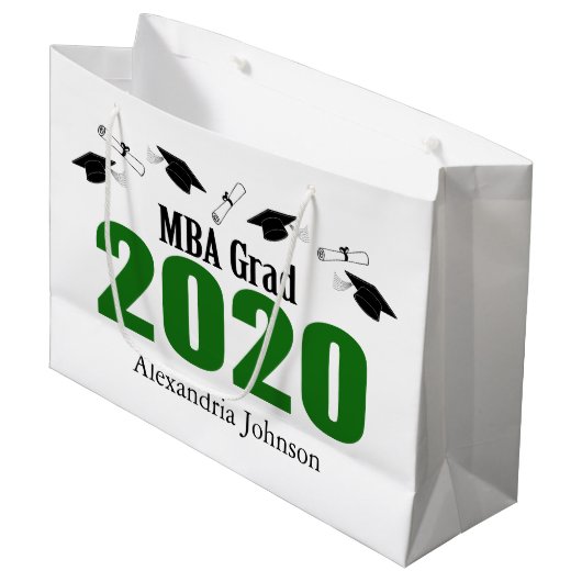 MBA Grad 2020 Abschluss Geschenktasche (grün) Große Geschenktüte (Vorderseite Schrägansicht)