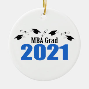 MBA Grad 2021 Karten und Diplome (blau) Keramik Ornament