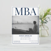MBA-Grad White Blue Foto Graduation Party Einladung (Stehend Vorderseite)