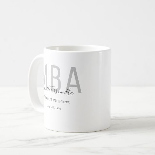 MBA Grau Schwarz Datum Name Graduate Grad Graduate Kaffeetasse (Vorderseite Links)
