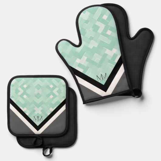 MbM ZUHAUSE Oven Mitt/Pot Holder Set - Minze Wahns (Vorderseite/Rückseite)