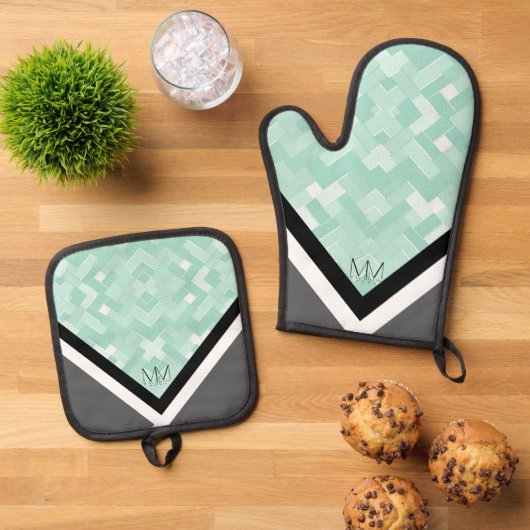 MbM ZUHAUSE Oven Mitt/Pot Holder Set - Minze Wahns (Oben Unten)