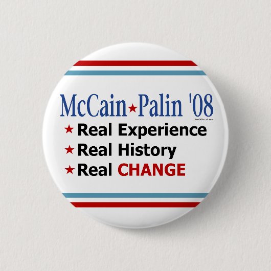 McCain Palin '08 wirklicher Änderungs-Knopf Button (Vorderseite)