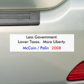 McCain/Palin 2008 = weniger Regierung Autoaufkleber (Auf Auto)