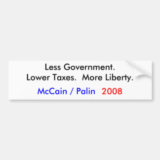 McCain/Palin 2008 = weniger Regierung Autoaufkleber