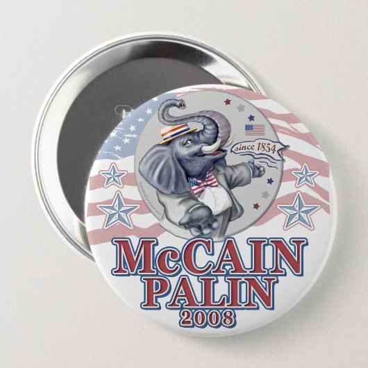McCain Palin Republikaner-Elefant Button (Vorne & Hinten)
