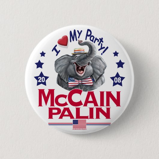 McCain Palin Republikaner-Elefant Button (Vorderseite)