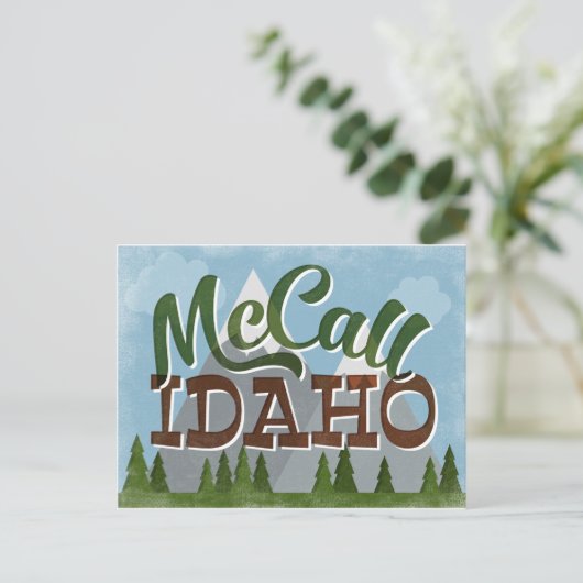 McCall Idaho Fun Retro Snowy Mountains Postkarte (Stehend Vorderseite)