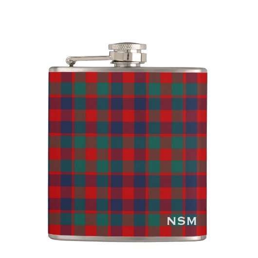 McGowan Tartan Monogram Bright Red Kariert Flachmann (Vorderseite)