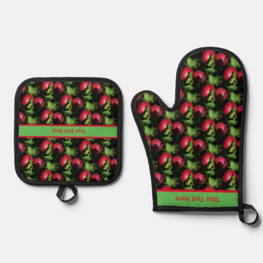 McIntosh Apples Nature Pattern Personalisiert Ofenhandschuh & Topflappen-Set (Vorderseite)