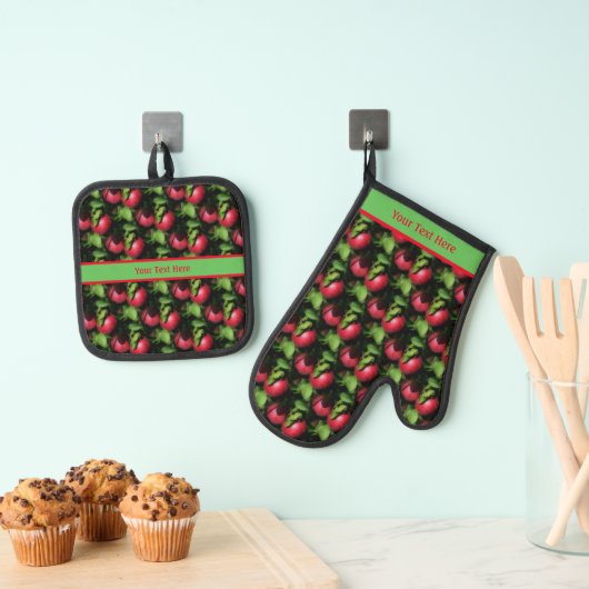 McIntosh Apples Nature Pattern Personalisiert Ofenhandschuh & Topflappen-Set (Insitu (Hängend))