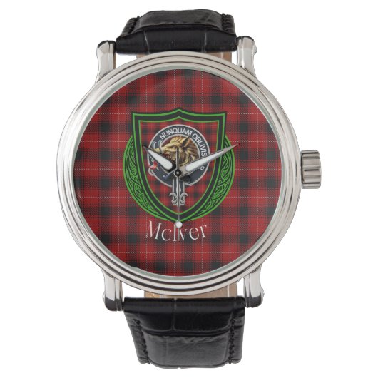 McIver Scottish Clan Tartan & Crest Armbanduhr (Vorderseite)