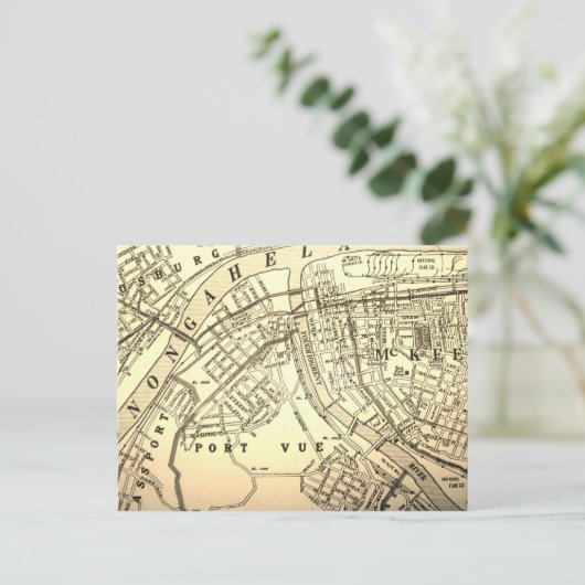 McKeesport, PA Vintag Map Postkarte (Stehend Vorderseite)
