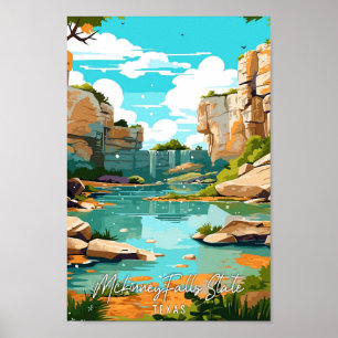 Mckinney Falls Staat Vintage-Reise-Abbildung Poster