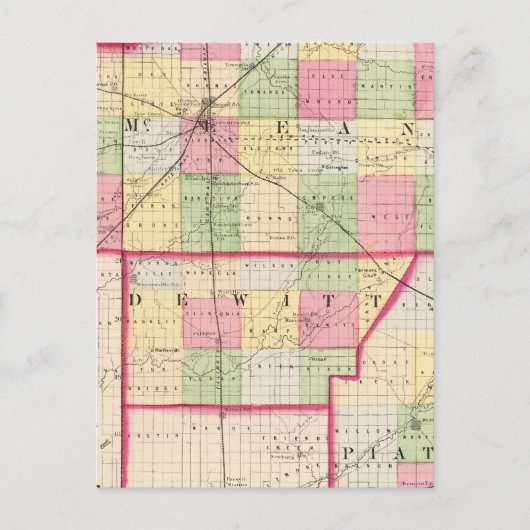 McLean, De Witt, Piatt Landkreise Postkarte (Vorderseite)