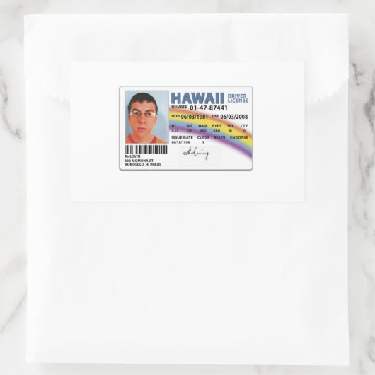 McLovin card Rechteckiger Aufkleber (Tasche)