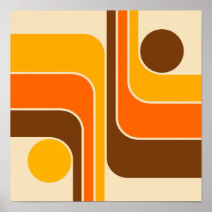 MCM 1970er Retro-Stil geometrisches Streifendesign Poster