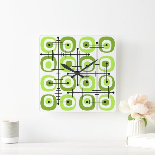 MCM Abstraktes Muster des mittleren Jahrhunderts Quadratische Wanduhr (Zuhause)