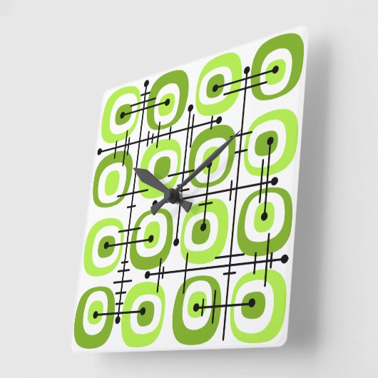 MCM Abstraktes Muster des mittleren Jahrhunderts Quadratische Wanduhr (Winkel)