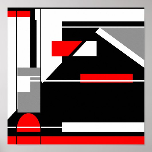 MCM-ähnliches Schwarz-weißes Design in Red Gray Poster (Vorne)