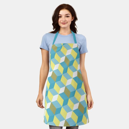 MCM Aqua Blau Gelb Mitte Jahrhundert Modernes Must Schürze (Getragen)