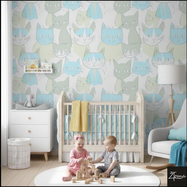 MCM Blue Green Abstract Cat Pattern Tapete (Von Creator hochgeladen)