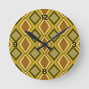 MCM Braun Gold Grün Diamantmuster Runde Wanduhr