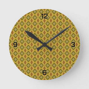MCM Braun Gold Grün Diamantmuster Runde Wanduhr