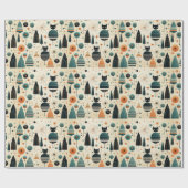 MCM Funky Black Cats Trees Blume Stars Geschenkpapier (Flach)