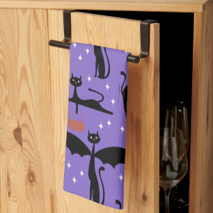 MCM Halloween Kostüm Minimalist Katzen Lila Geschirrtuch