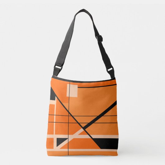 MCM Inspiriert Schwarze Beige auf Orange Geometric Tragetaschen Mit Langen Trägern (Vorderseite)