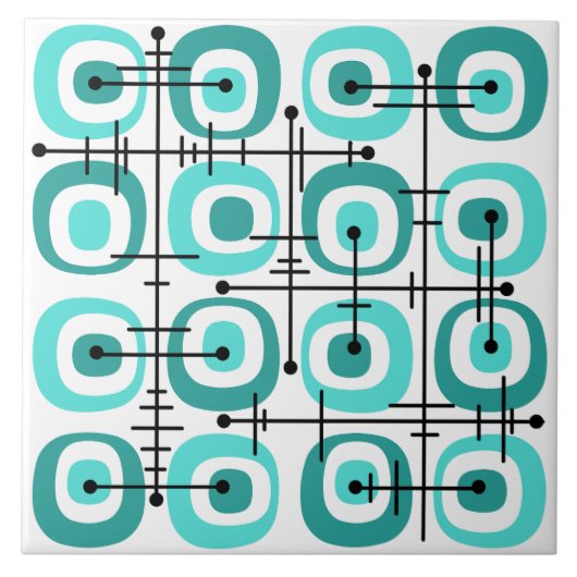 MCM Midcentury Abstract Pattern Türkis Fliese (Vorderseite)