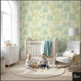 MCM Mint Lime Abstract Cat Pattern Tapete