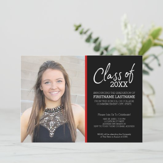 MCM Modern Pattern Red Black Abschluss Foto Einladung (Stehend Vorderseite)