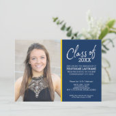 MCM Modernes Muster Gelb Blau Abschluss Foto Einladung (Stehend Vorderseite)