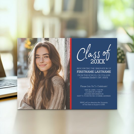 MCM Modernes Muster Red Blue Abschluss Foto Einladung