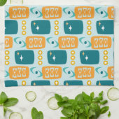 MCM-Muster des Atomalters in Aqua, Orange, Aquamar Geschirrtuch (Gefaltet)