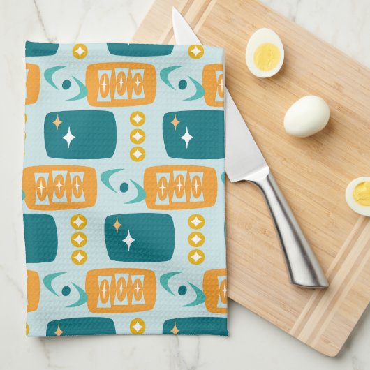 MCM-Muster des Atomalters in Aqua, Orange, Aquamar Geschirrtuch (Viertel Falte)